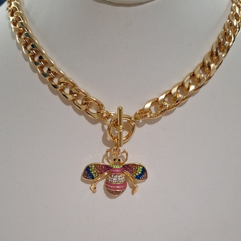 Gold Bee Pendant Necklace